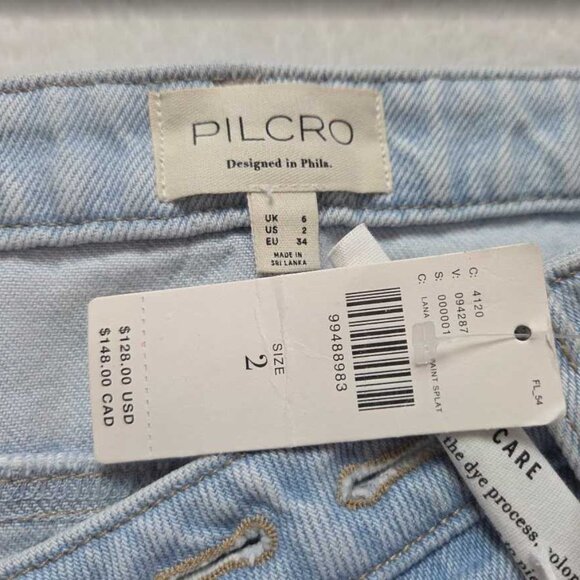 New 2 Anthropologie x Pilcro Reworked paint-splattered denim mini jean skirt - Picture 6 of 9